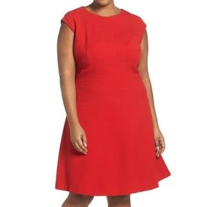 Tahari Red Seamed Crepe Fit & Flare Dress Size 14W